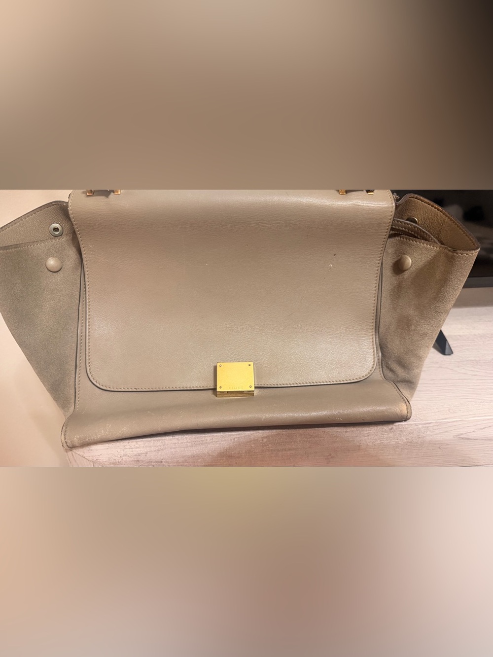 Celine Trapeze Bag Grey with Snakeskin Handle
